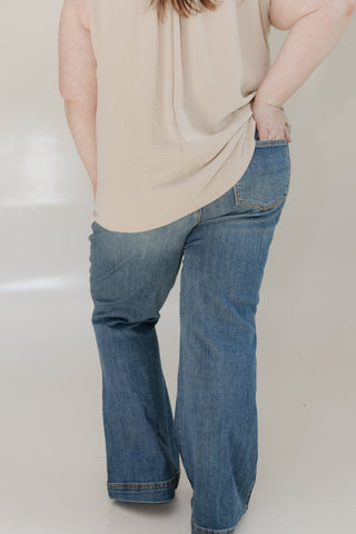 JUDY BLUE HIGH WAIST DOUBLE BUTTON TUMMY CONTROL FLARE IN PETITE - Love Marlow