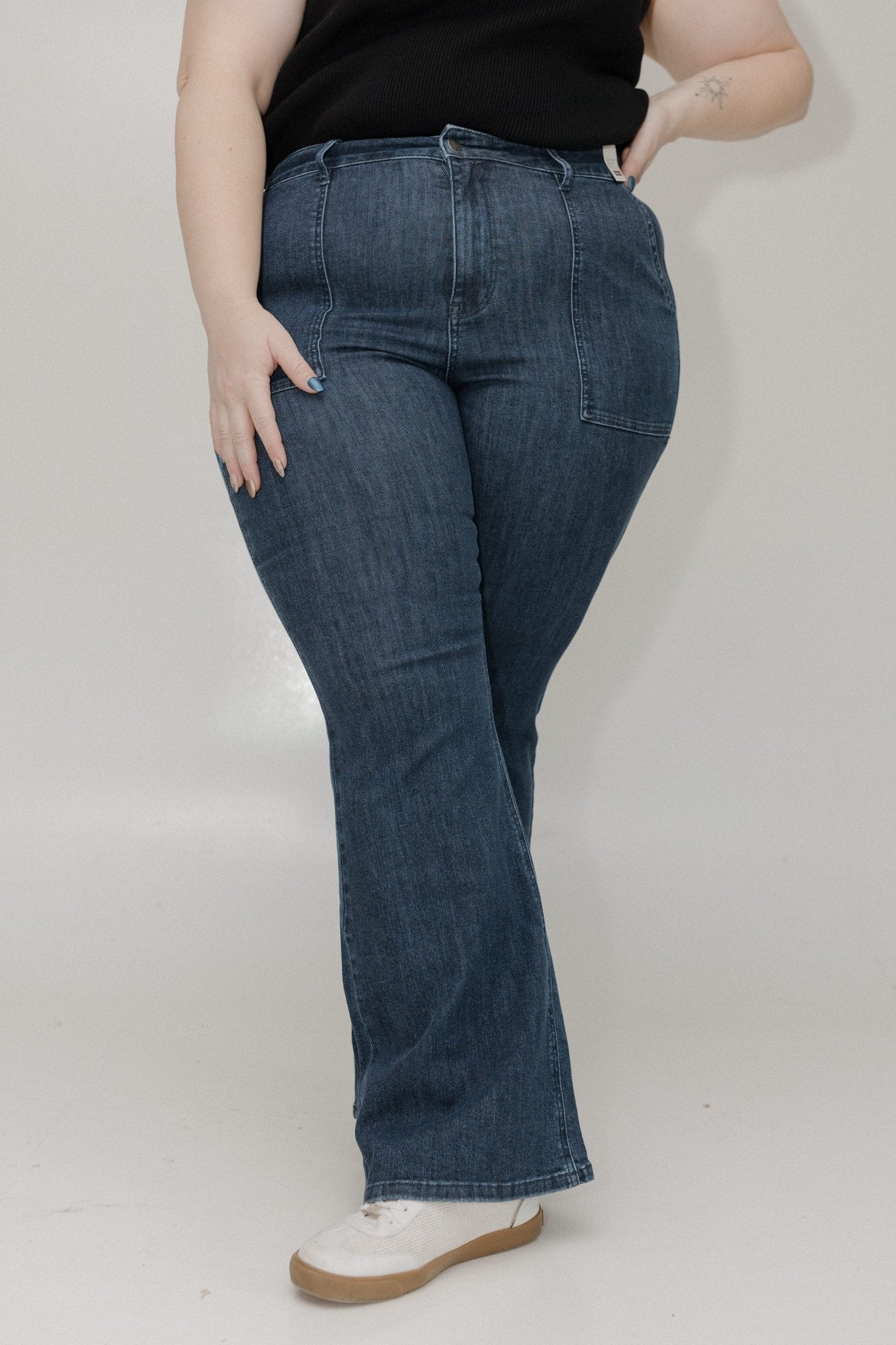 JUDY BLUE HIGH WAIST FLARE JEANS WITH PATCH POCKETS - Love Marlow