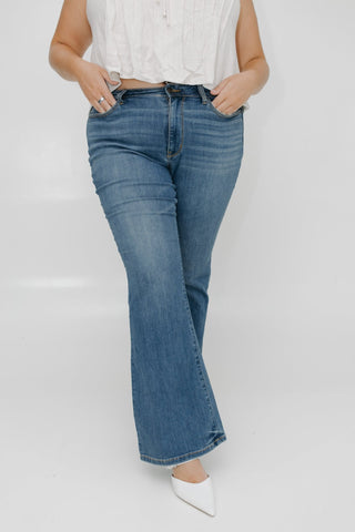 JUDY BLUE HIGH - WAIST NON - DISTRESSED CLASSIC FLARE IN MEDIUM BLUE - Love Marlow