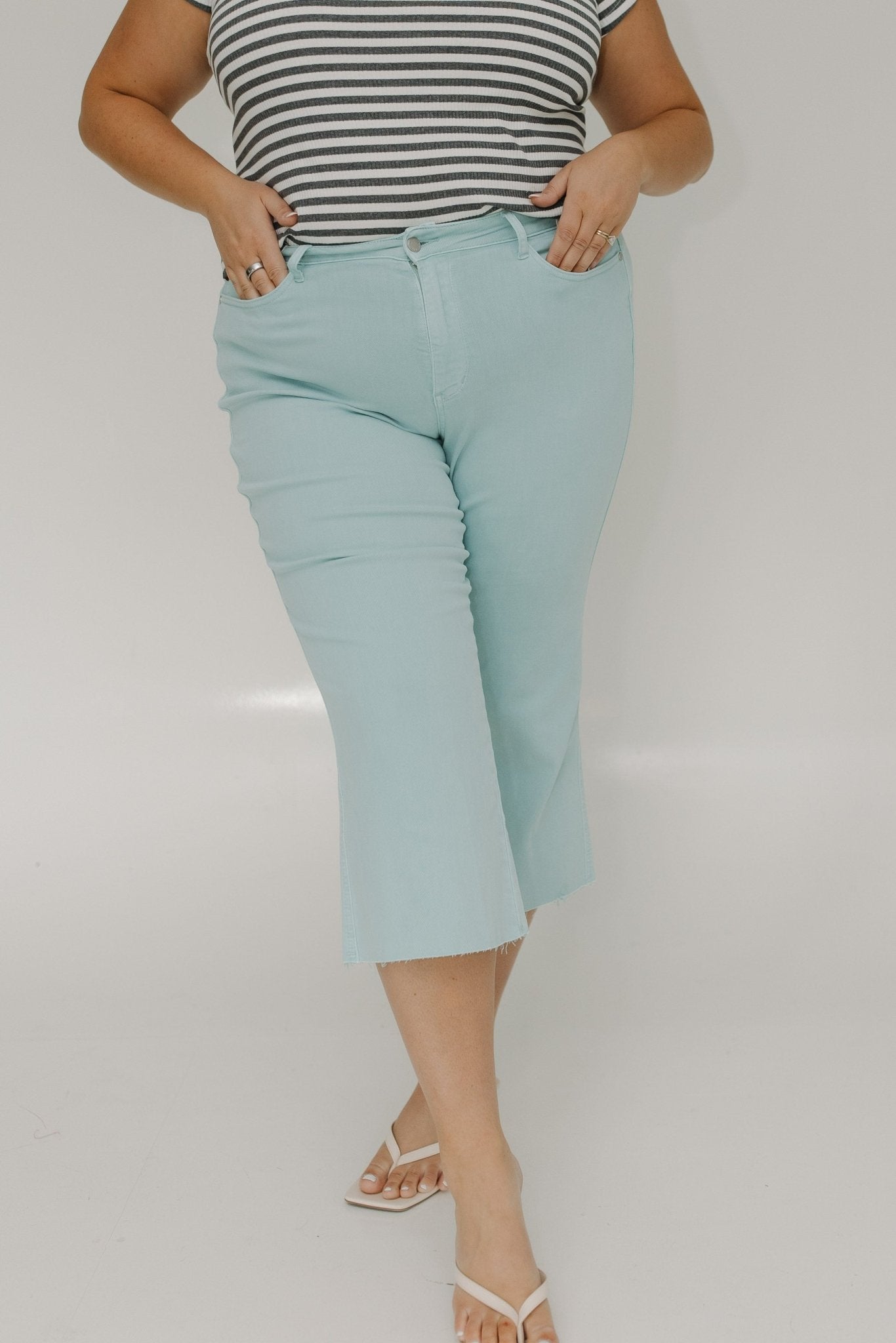 JUDY BLUE HIGH WAIST RAW HEM CROP WIDE LEG IN BEACH GLASS - Love Marlow