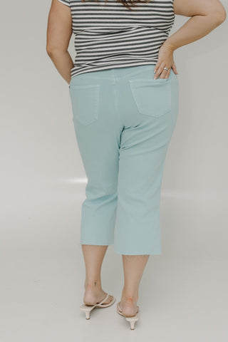 JUDY BLUE HIGH WAIST RAW HEM CROP WIDE LEG IN BEACH GLASS - Love Marlow