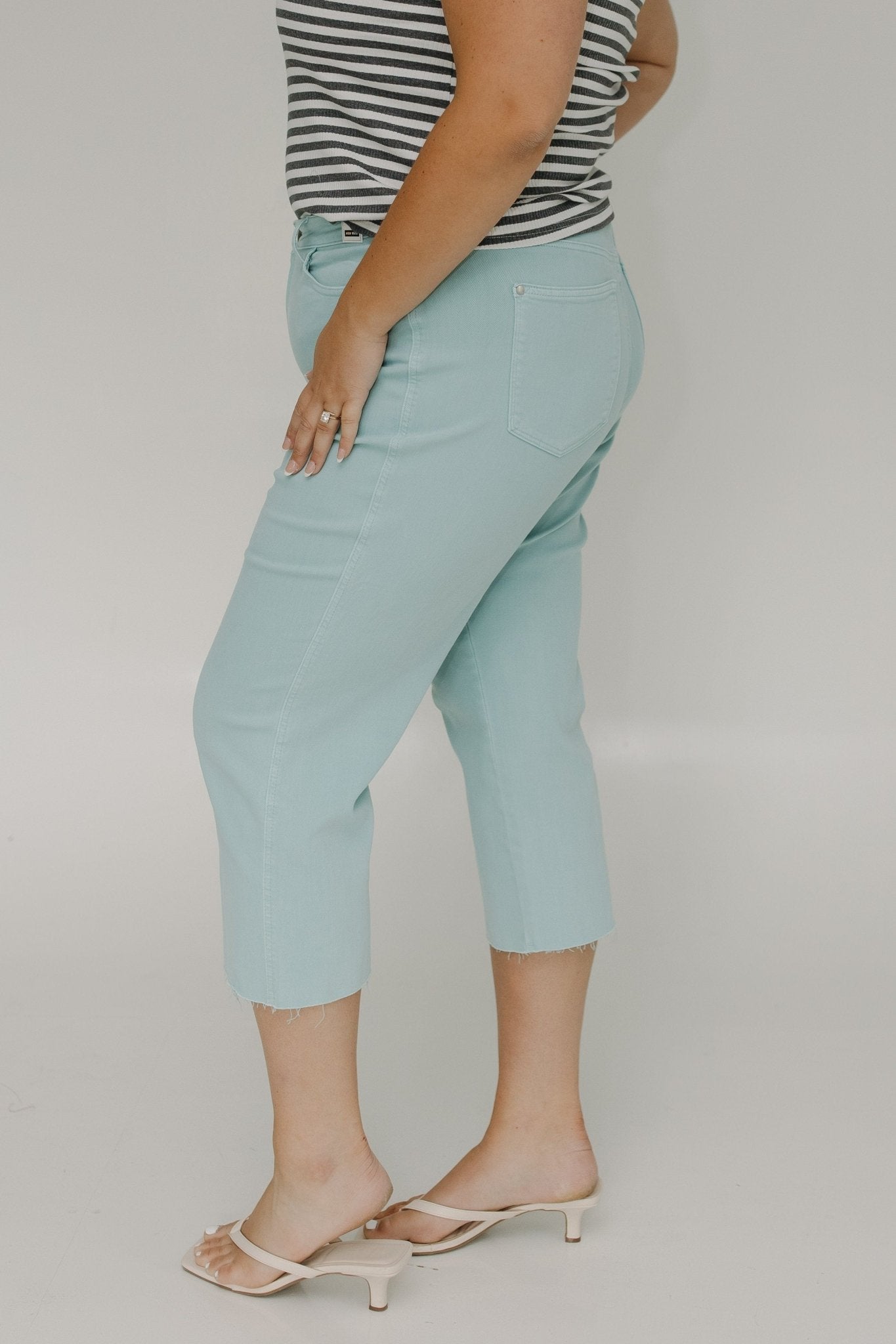 JUDY BLUE HIGH WAIST RAW HEM CROP WIDE LEG IN BEACH GLASS - Love Marlow