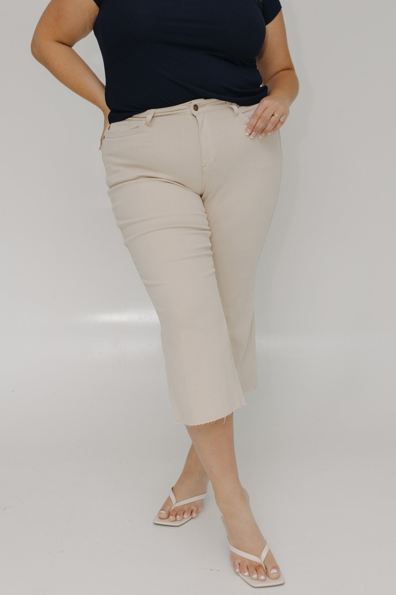 JUDY BLUE HIGH WAIST RAW HEM CROP WIDE LEG IN EARTHLY IVORY - Love Marlow