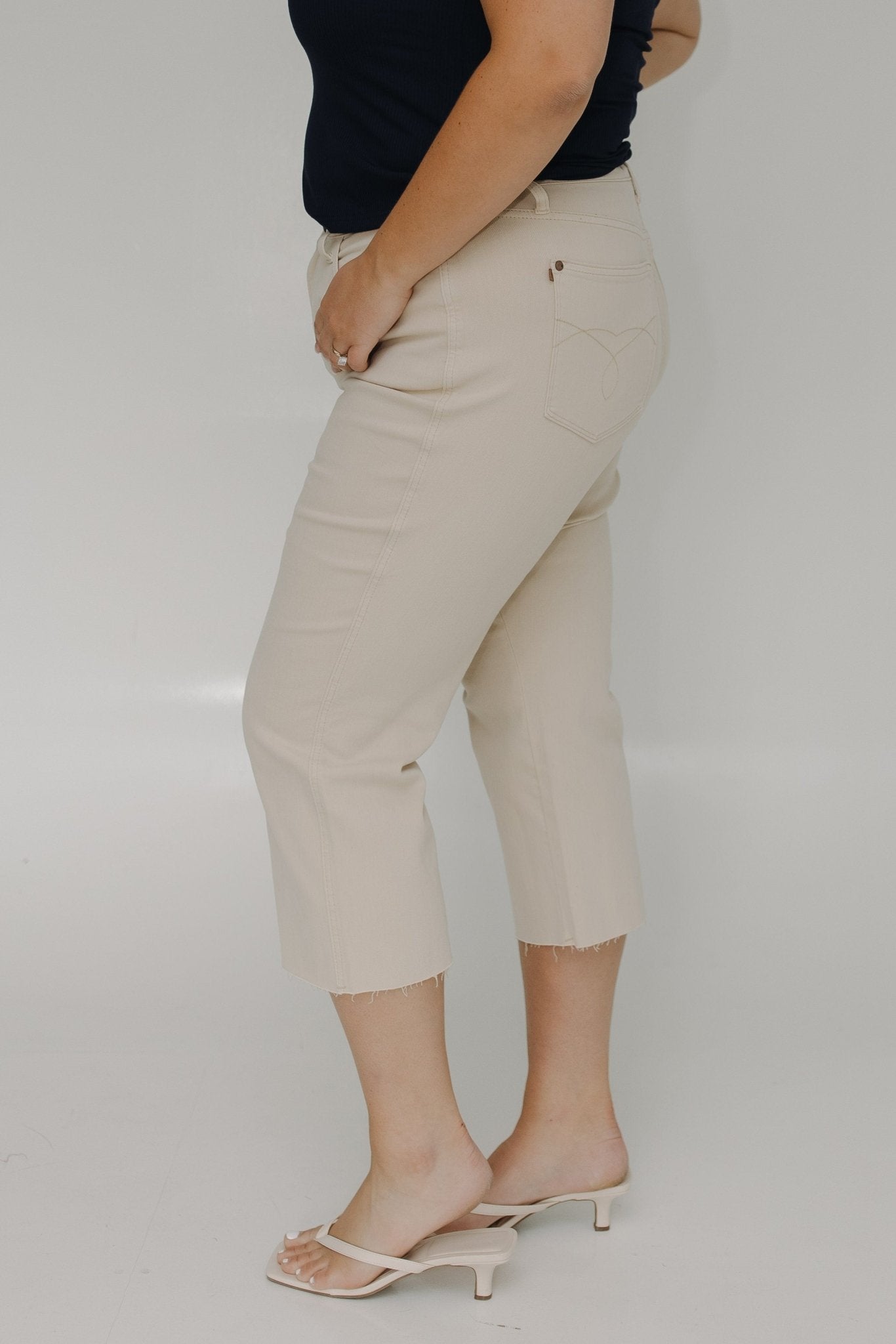 JUDY BLUE HIGH WAIST RAW HEM CROP WIDE LEG IN EARTHLY IVORY - Love Marlow