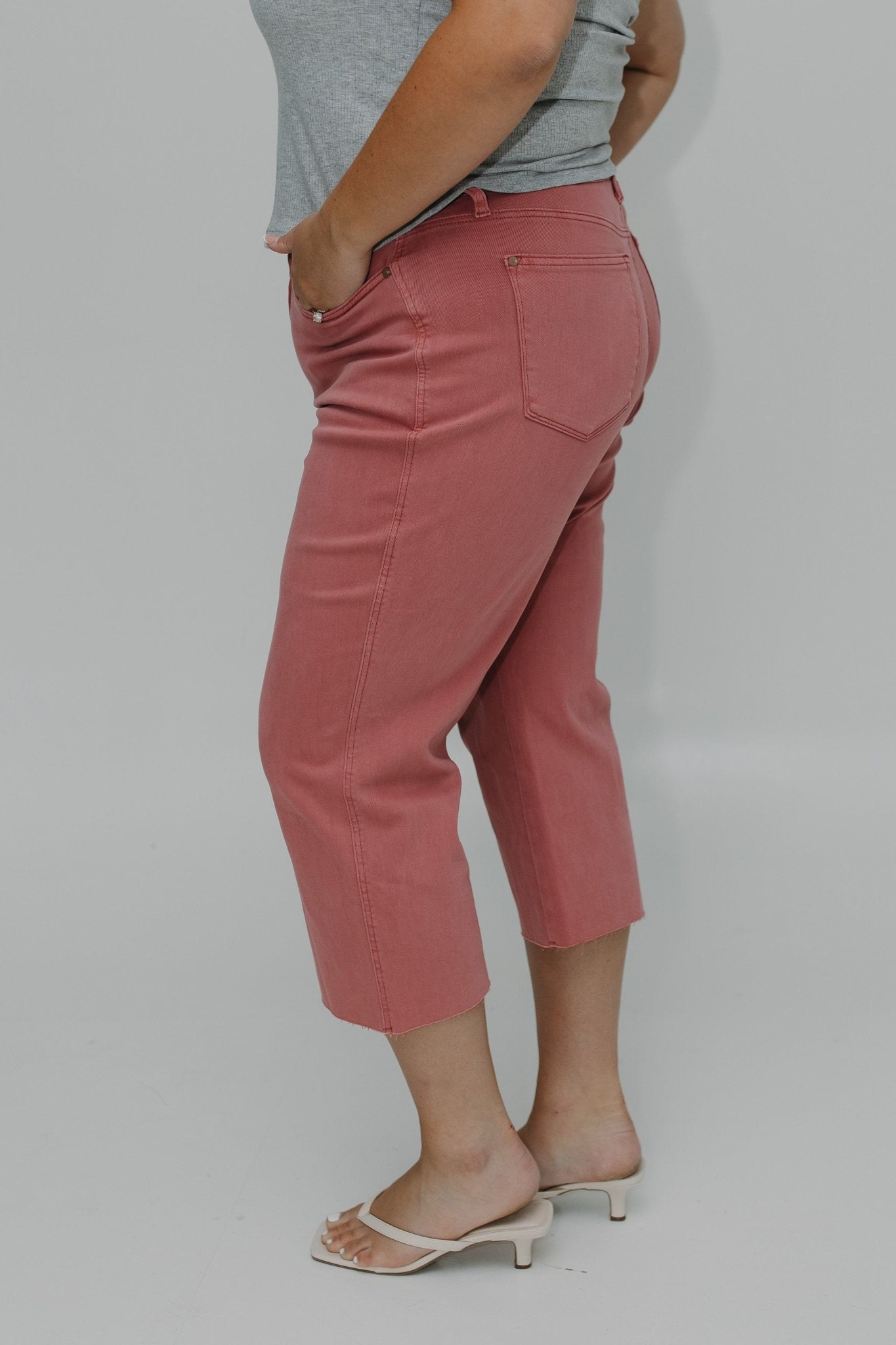 JUDY BLUE HIGH WAIST RAW HEM CROP WIDE LEG IN WILD ROSE - Love Marlow