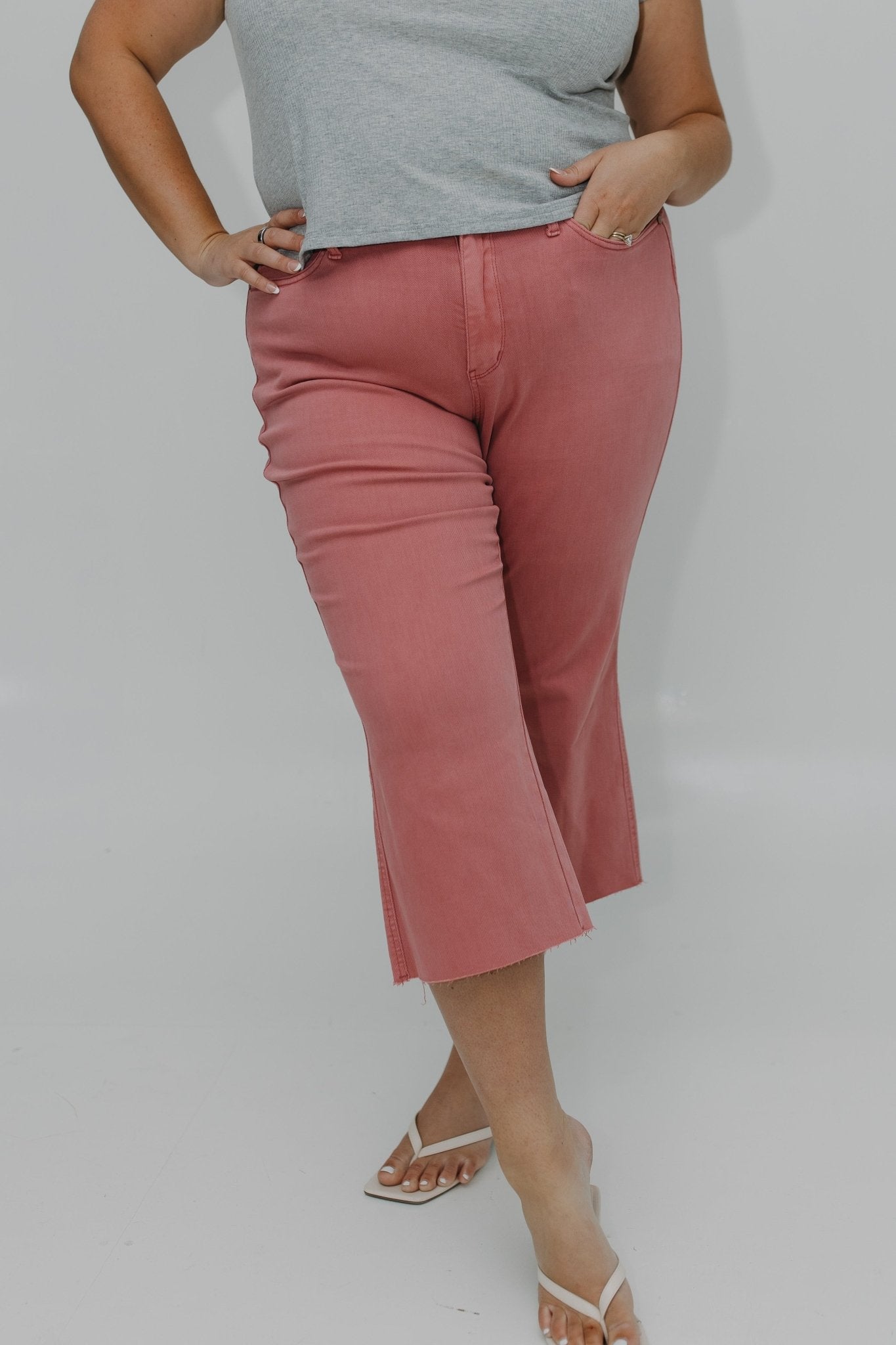JUDY BLUE HIGH WAIST RAW HEM CROP WIDE LEG IN WILD ROSE - Love Marlow