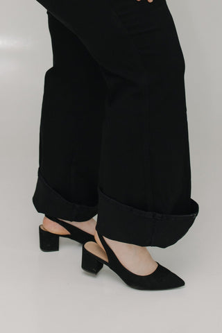 JUDY BLUE HIGH WAIST RETRO WIDE LEG WITH CUFF IN BLACK - Love Marlow