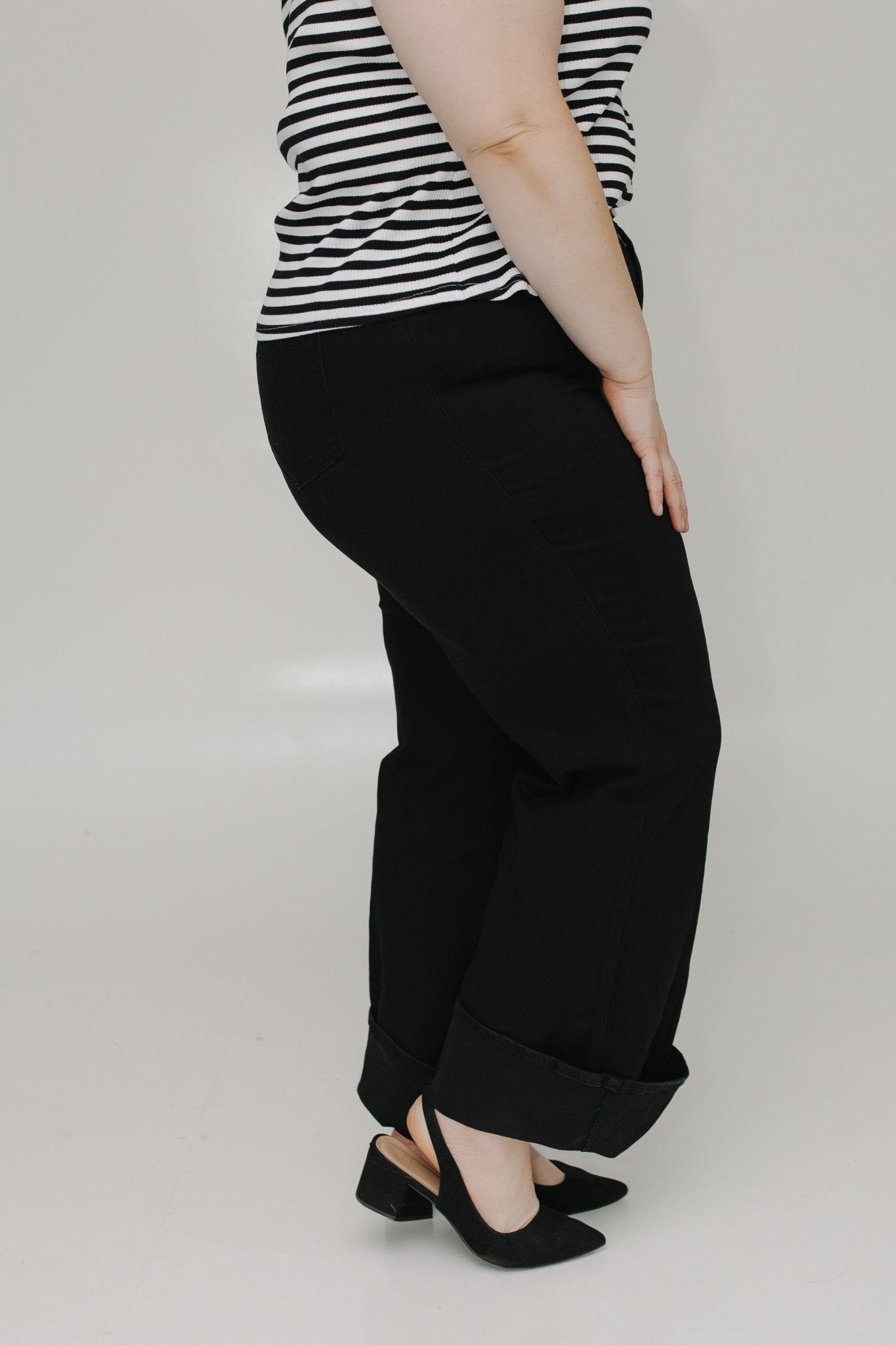 JUDY BLUE HIGH WAIST RETRO WIDE LEG WITH CUFF IN BLACK - Love Marlow