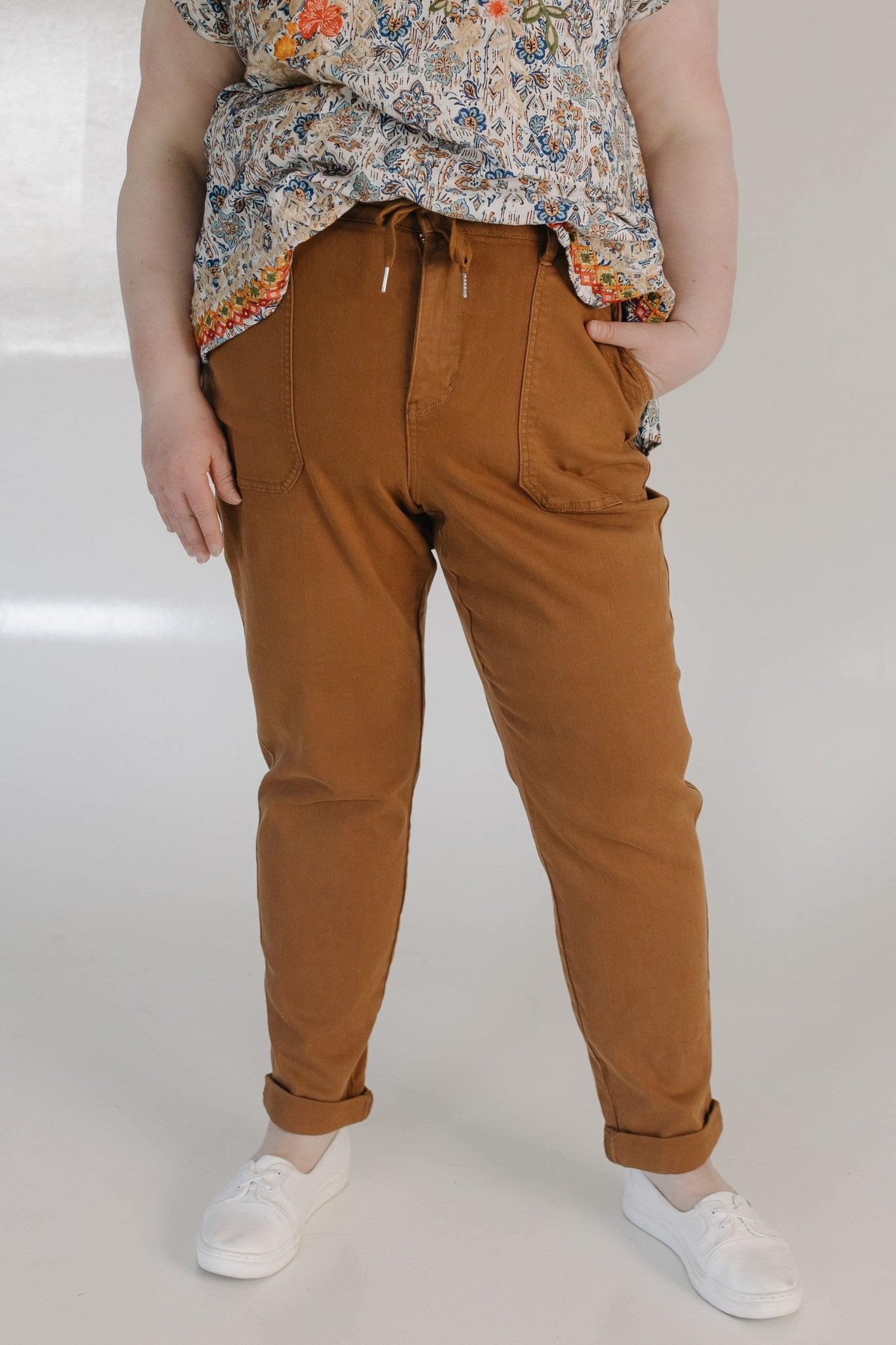 JUDY BLUE HIGH WAIST ROLLED CUFF JOGGER IN URBAN BRONZE - Love Marlow