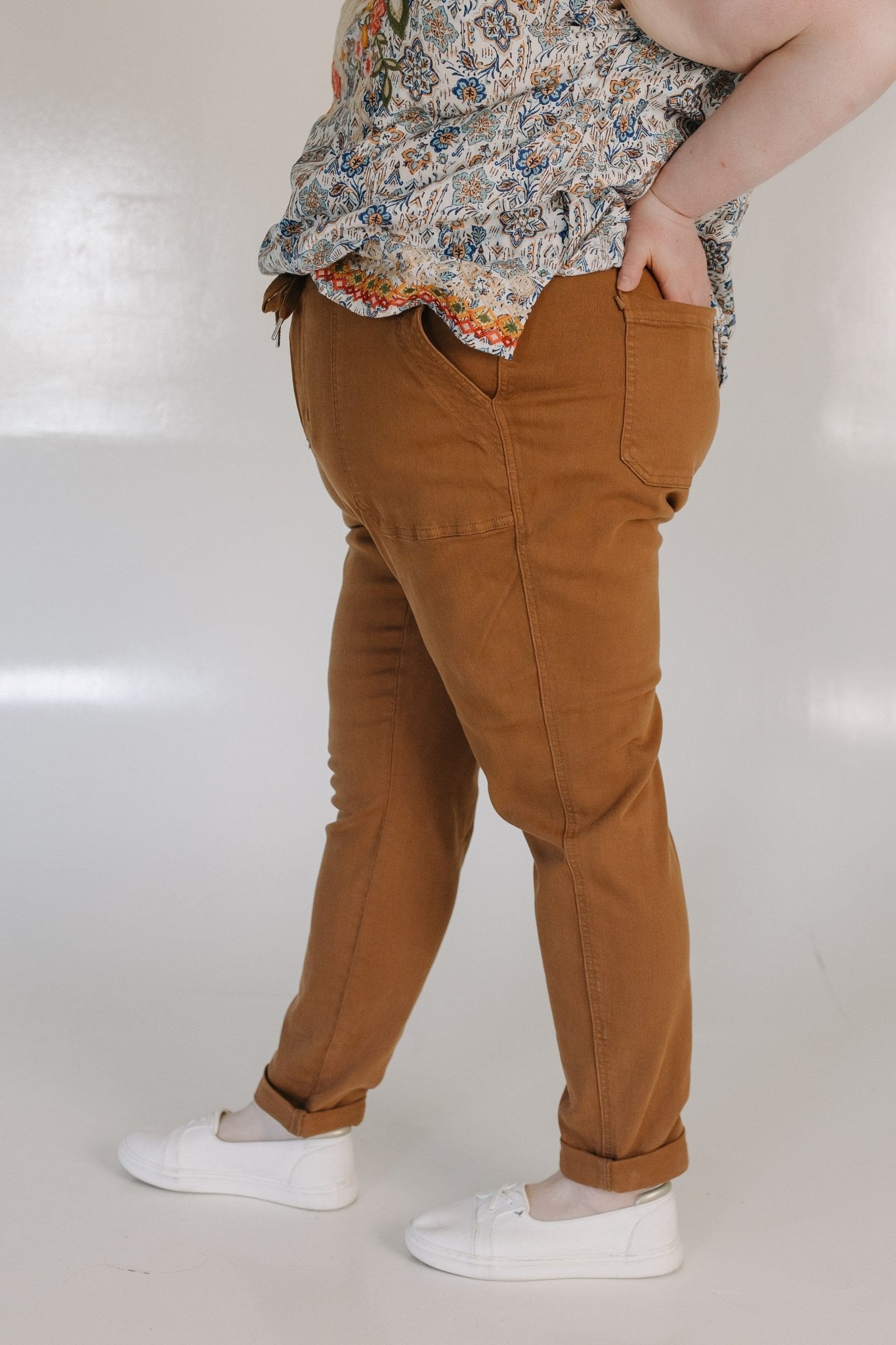 JUDY BLUE HIGH WAIST ROLLED CUFF JOGGER IN URBAN BRONZE - Love Marlow