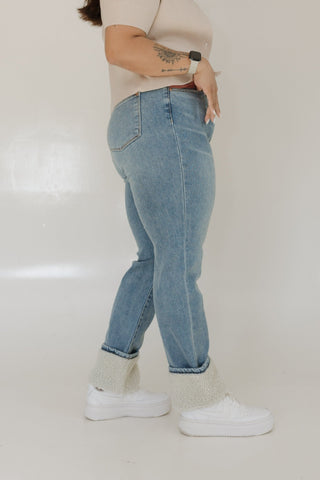 JUDY BLUE HIGH WAIST STRAIGHT LEG JEAN WITH A SHERPA CUFF - Love Marlow