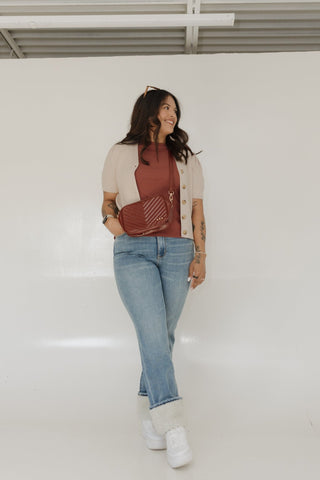 JUDY BLUE HIGH WAIST STRAIGHT LEG JEAN WITH A SHERPA CUFF - Love Marlow