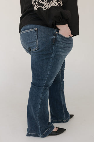 Judy Blue High - Waist Trouser Flare Jeans in Dark Wash – Petite Length - Love Marlow