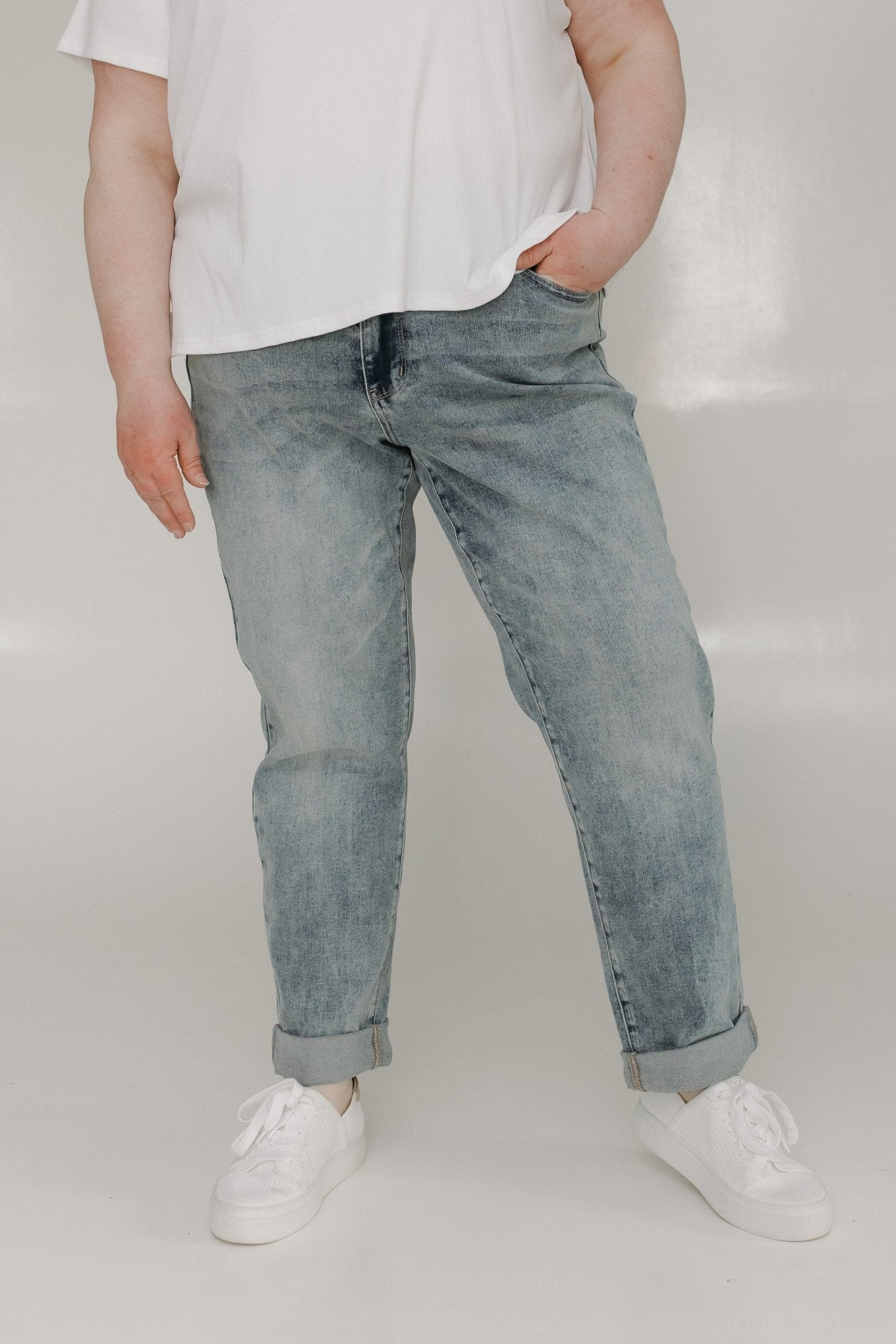 JUDY BLUE HIGH WAIST VINTAGE WASH ROLLED CUFF BOYFRIEND JEANS - Love Marlow