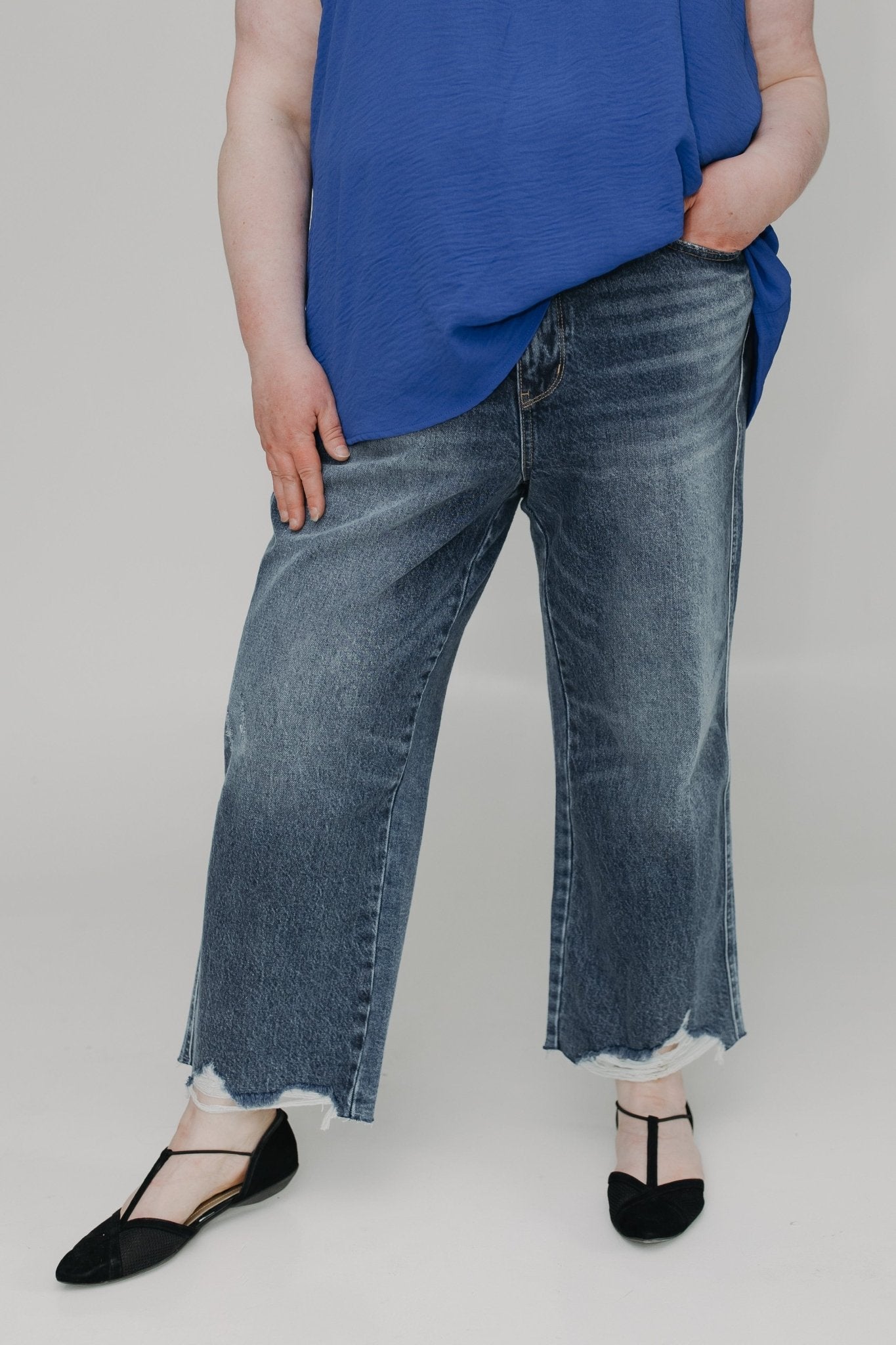 JUDY BLUE HIGH WAIST WIDE LEG CROP WITH DESTROYED HEM - Love Marlow