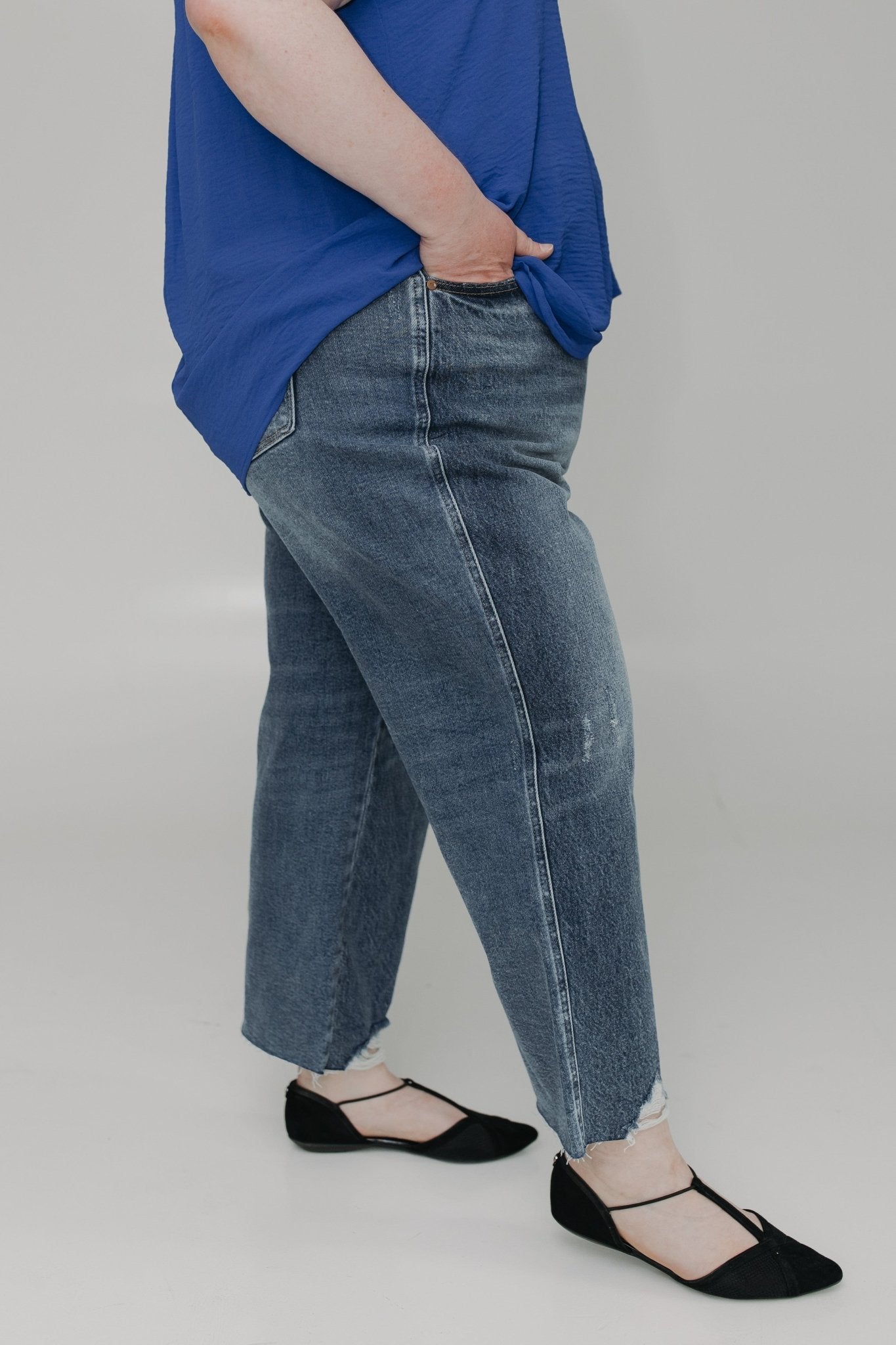 JUDY BLUE HIGH WAIST WIDE LEG CROP WITH DESTROYED HEM - Love Marlow