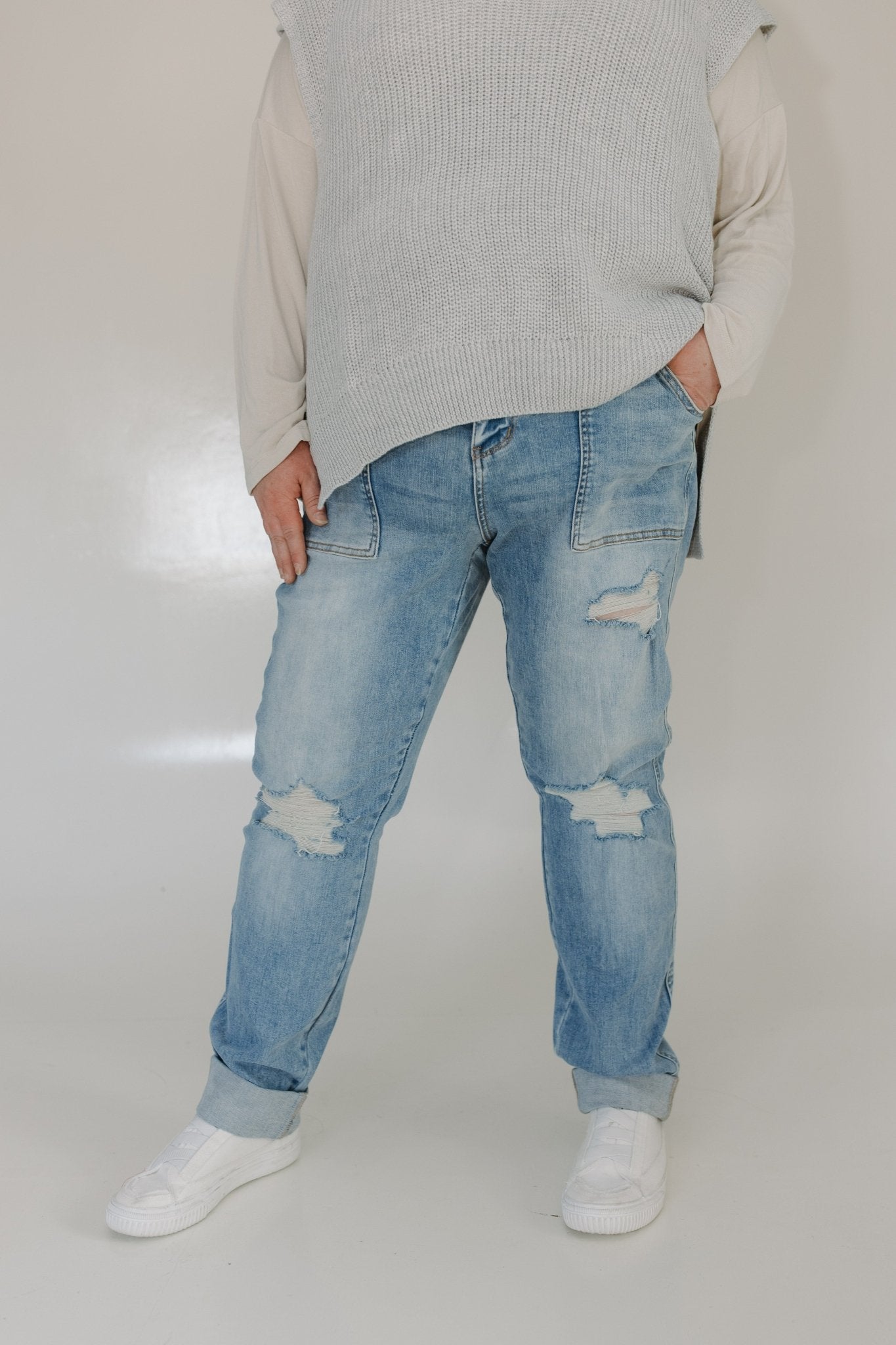 JUDY BLUE HIGH WAISTED DESTROYED BOYFRIEND JEANS IN MEDIUM WASH - Love Marlow