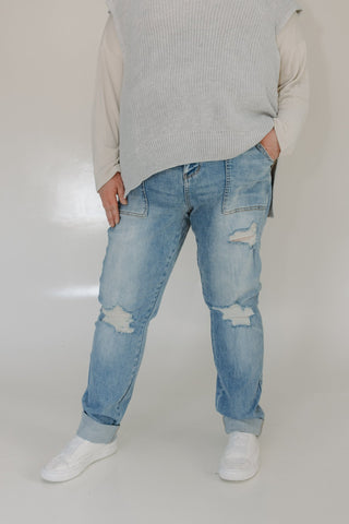 JUDY BLUE HIGH WAISTED DESTROYED BOYFRIEND JEANS IN MEDIUM WASH - Love Marlow