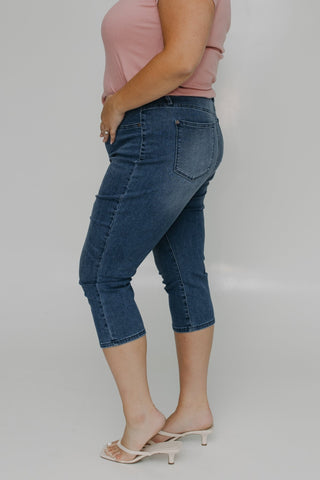 JUDY BLUE HIGH WAISTED PULL - ON CAPRI WITH COOL DENIM TECHNOLOGY IN MEDIUM WASH - Love Marlow