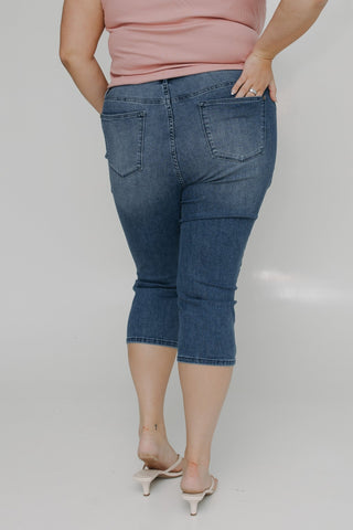 JUDY BLUE HIGH WAISTED PULL - ON CAPRI WITH COOL DENIM TECHNOLOGY IN MEDIUM WASH - Love Marlow