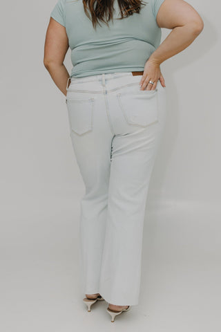 JUDY BLUE MID - RISE BOOTCUT JEAN WITH DESTROYED KNEES AND FRAYED HEM - Love Marlow