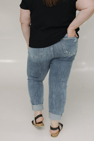 JUDY BLUE MID - RISE DESTROYED KNEES SKINNY JEAN WITH CUFF - Love Marlow