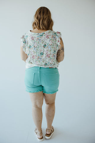 JUDY BLUE MID - RISE FRAYED HEM SHORTS IN MERMAID - xL - Love Marlow