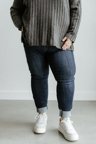 JUDY BLUE MID - RISE NON - DISTRESSED SKINNY JEAN WITH RAW HEM AND DOUBLE BUTTON - Love Marlow