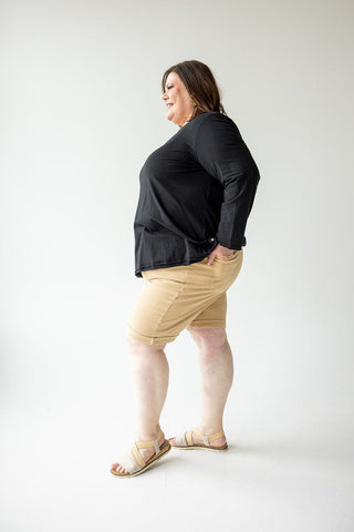 JUDY BLUE MID - RISE ROLLED CUFF KHAKI BERMUDA SHORTS - Love Marlow
