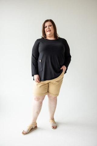 JUDY BLUE MID - RISE ROLLED CUFF KHAKI BERMUDA SHORTS - Love Marlow