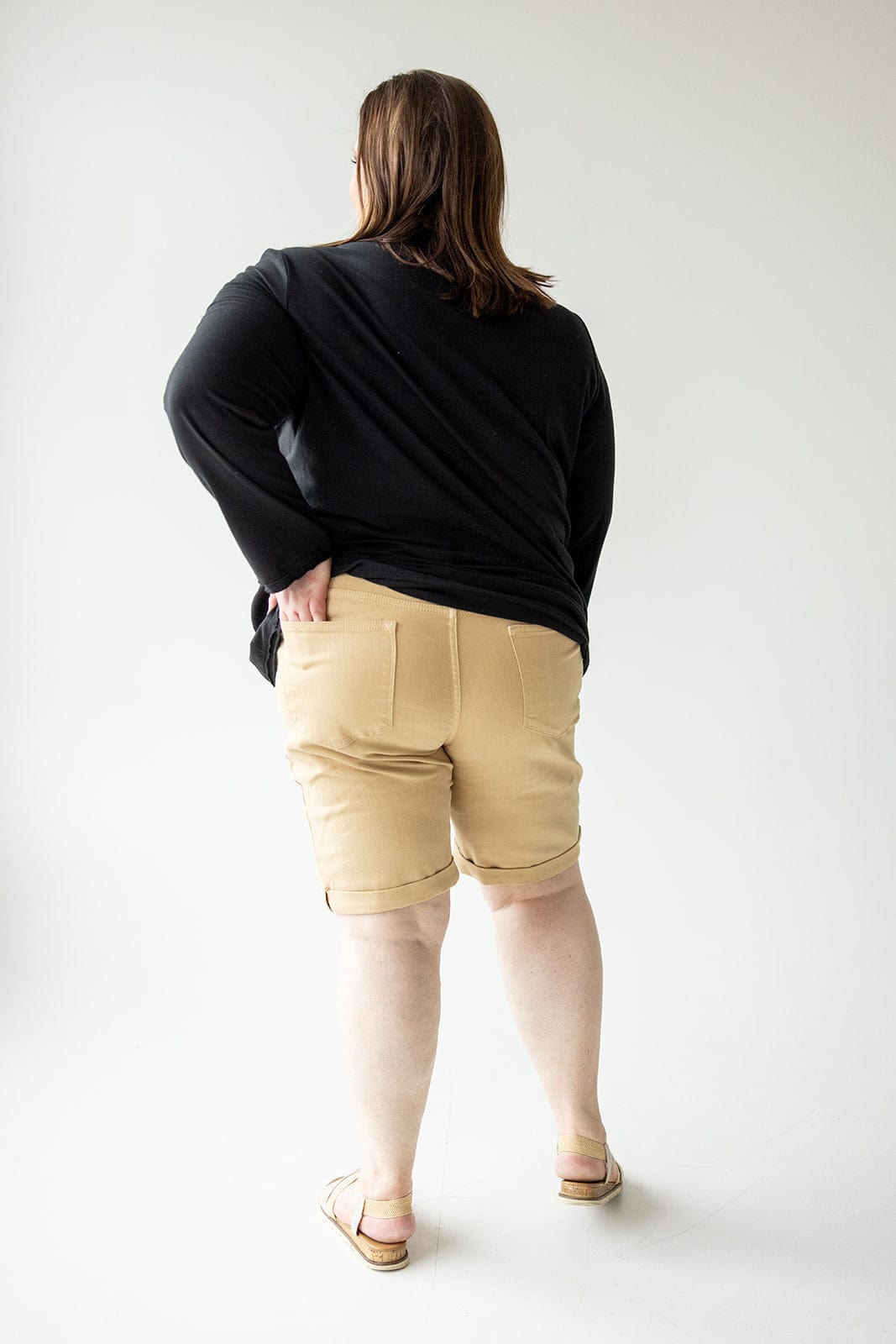 JUDY BLUE MID - RISE ROLLED CUFF KHAKI BERMUDA SHORTS - Love Marlow