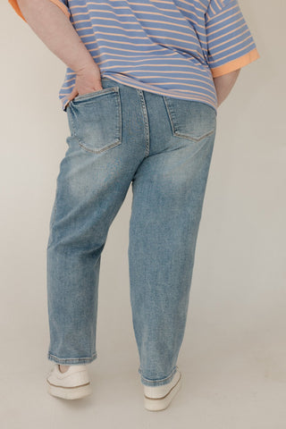 Judy Blue Mid - Rise Tummy Control Straight Leg Jeans In Medium Vintage Wash – Petite - Love Marlow