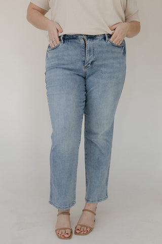 Judy Blue Mid - Rise Tummy Control Straight Leg Jeans – Medium Vintage Wash - Love Marlow