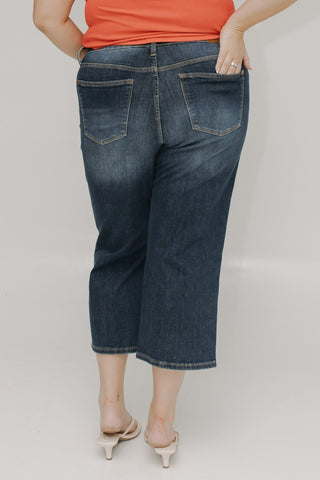 JUDY BLUE MID - RISE TUMMY CONTROL WIDE LEG CROP IN DARK WASH - Love Marlow