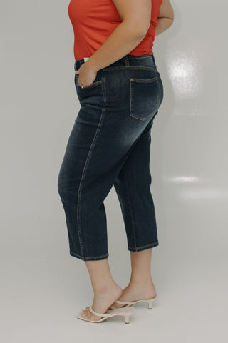 JUDY BLUE MID - RISE TUMMY CONTROL WIDE LEG CROP IN DARK WASH - Love Marlow