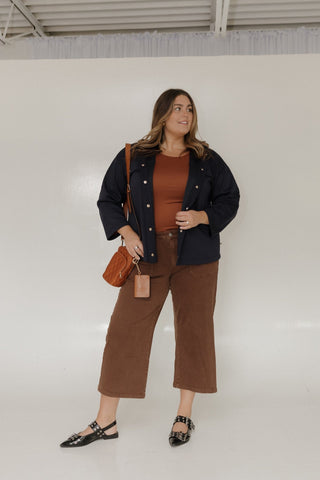 JUDY BLUE MID - RISE WIDE LEG CROP IN WASHED BROWN - Love Marlow