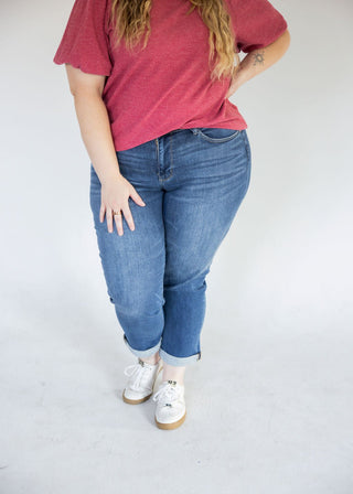 Judy Blue Non-Distressed Boyfriend Jeans – Dark Wash - Love Marlow