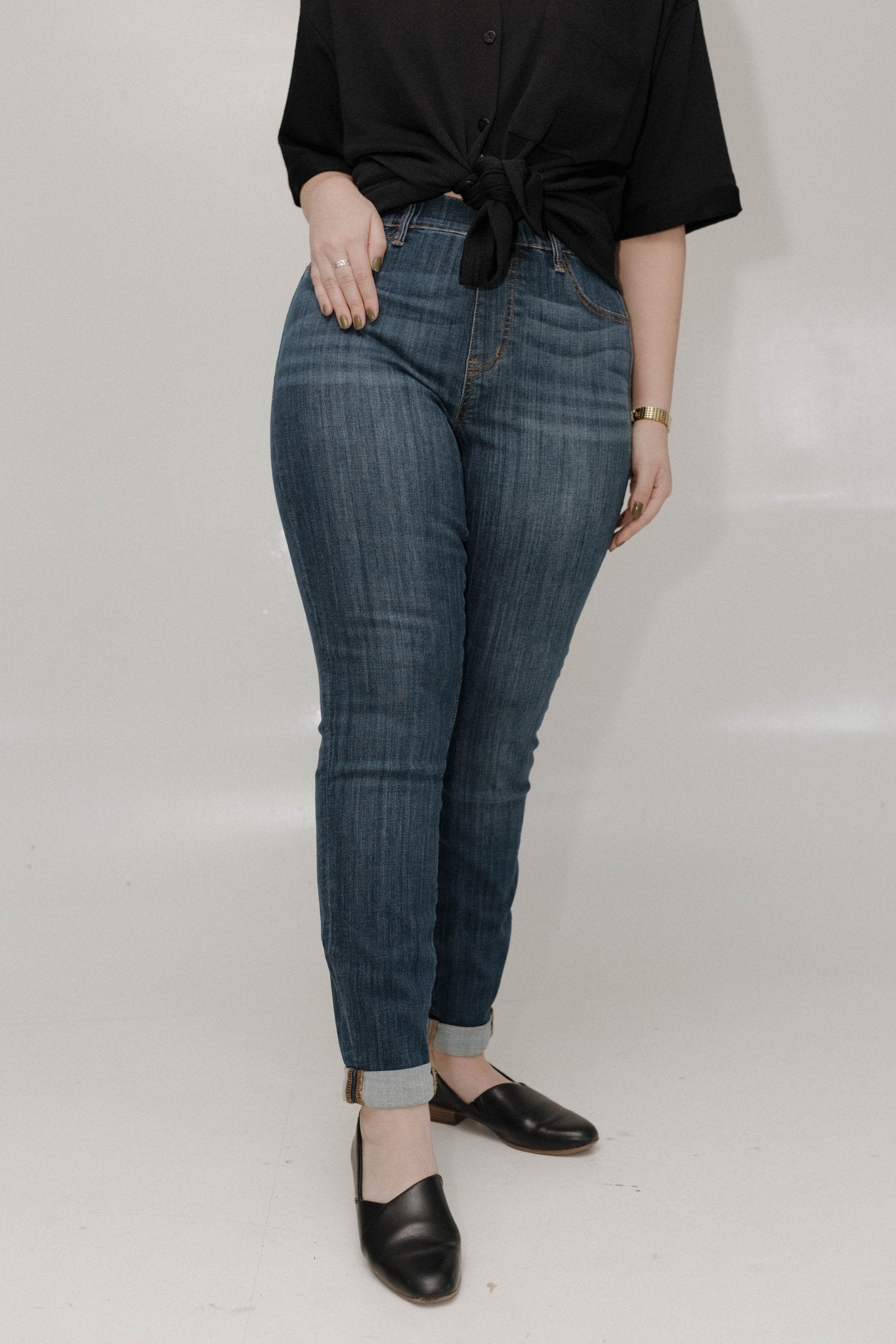 Judy Blue Pull - On Slim Fit Jeans with Cuff – Dark Denim - Love Marlow