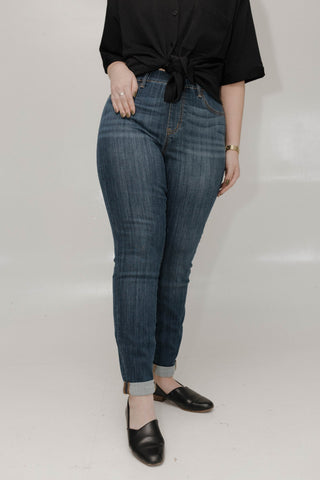 Judy Blue Pull - On Slim Fit Jeans with Cuff – Dark Denim - Love Marlow