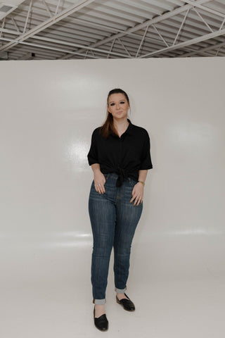 Judy Blue Pull - On Slim Fit Jeans with Cuff – Dark Denim - Love Marlow