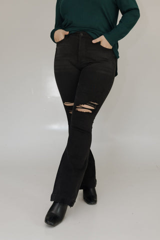 JUDY BLUE TUMMY CONTROL DESTROYED FLARES IN BLACK - Love Marlow