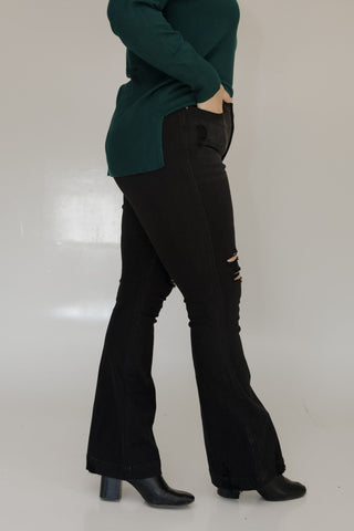JUDY BLUE TUMMY CONTROL DESTROYED FLARES IN BLACK - Love Marlow