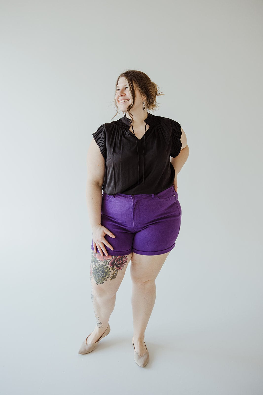 JUDY BLUE TUMMY CONTROL ROLLED CUFF SHORTS IN PURPLE RAIN - Love Marlow