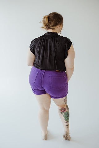 JUDY BLUE TUMMY CONTROL ROLLED CUFF SHORTS IN PURPLE RAIN - Love Marlow