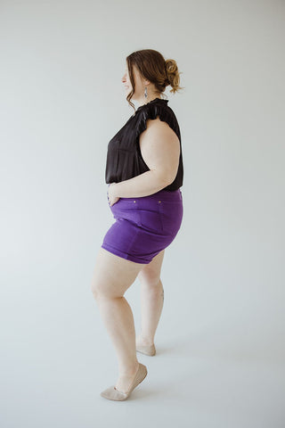 JUDY BLUE TUMMY CONTROL ROLLED CUFF SHORTS IN PURPLE RAIN - Love Marlow