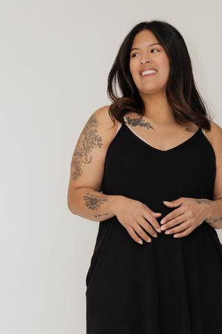 Knee Length A-Line Cami Dress Black - Love Marlow