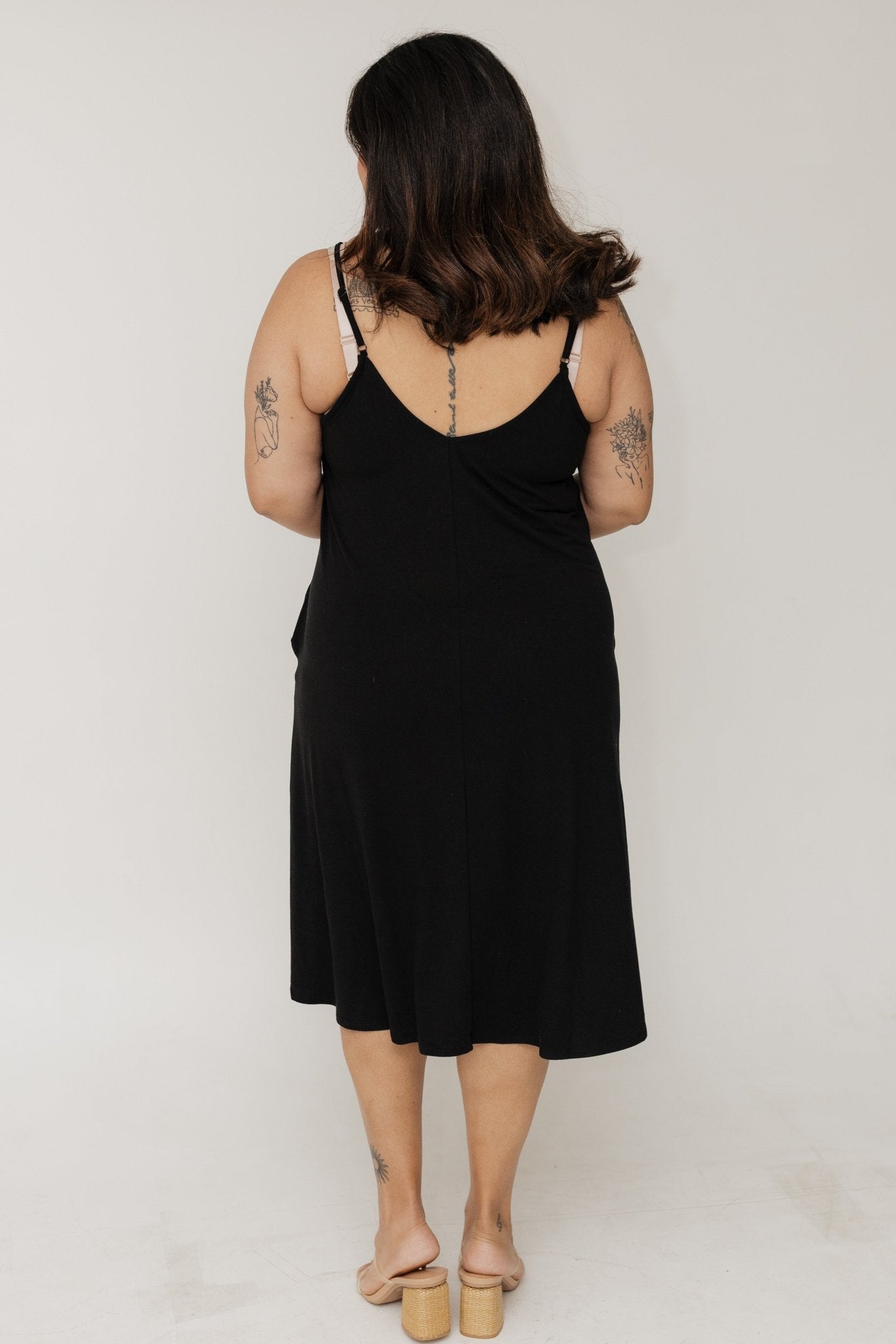 a line knee length black dress A-Line Stretch Deco Crepe Knee Length Dress, Black
