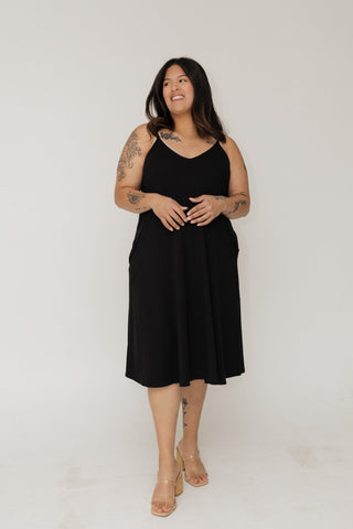 Knee Length A-Line Cami Dress Black - Love Marlow