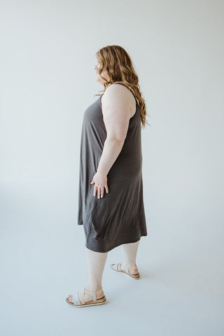 KNEE LENGTH A - LINE CAMI DRESS IN CHARCOAL - Love Marlow