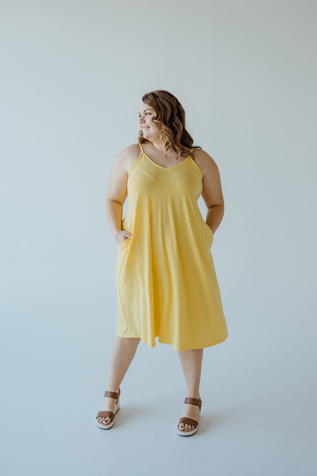 KNEE LENGTH A-LINE CAMI DRESS IN SUNSHINE KNEE LENGTH A-LINE CAMI DRESS IN SUNSHINE